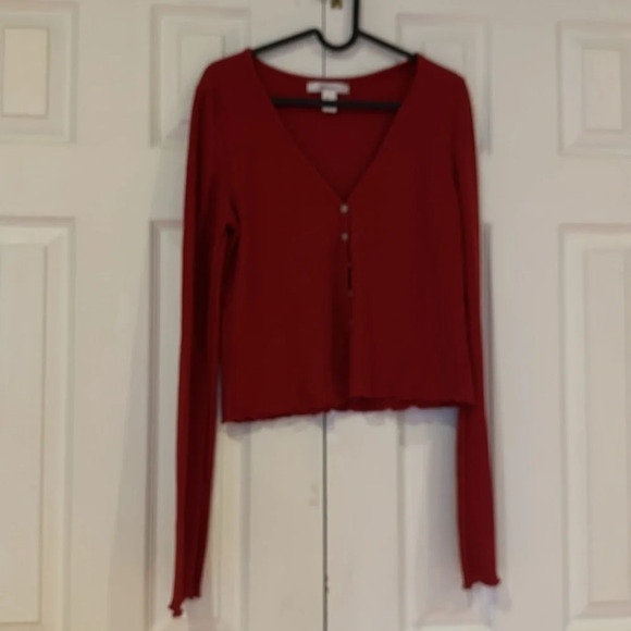 Revamped bodycon ribbed  sweater long sleeve Vneck top Sz l - Picture 8 of 10